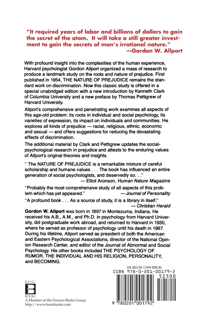 Rückseite: 9780201001792 | The Nature of Prejudice (25th Anniversary Edition) | Gordon W Allport