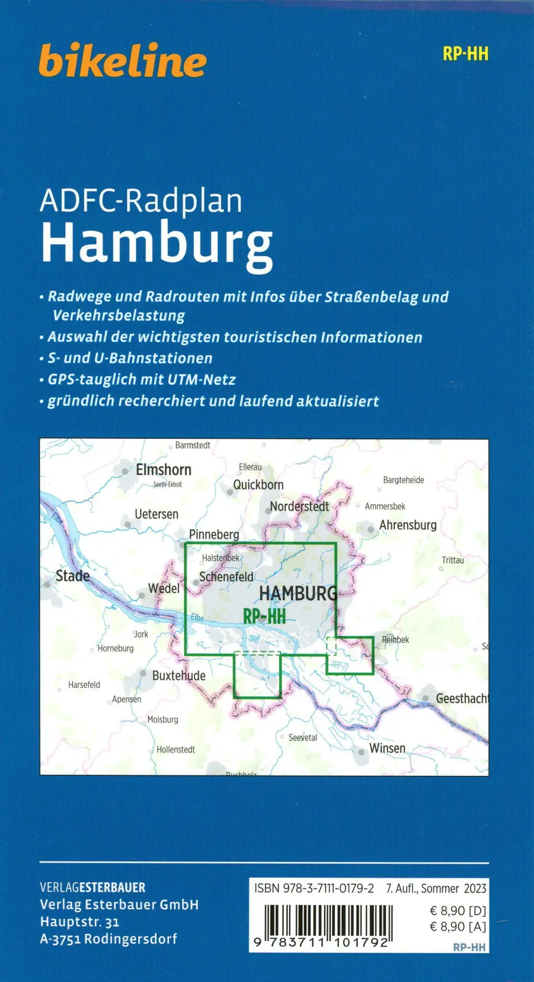 Bild: 9783711101792 | ADFC-Radplan Hamburg | 1:20.000 | Esterbauer Verlag | (Land-)Karte