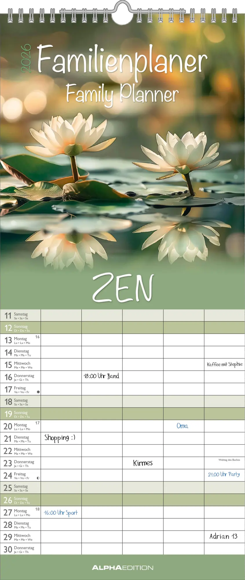 Cover: 4069095001992 | Familienplaner Zen 2026 - Familien-Timer 19,5x45 cm - 5 Spalten -...