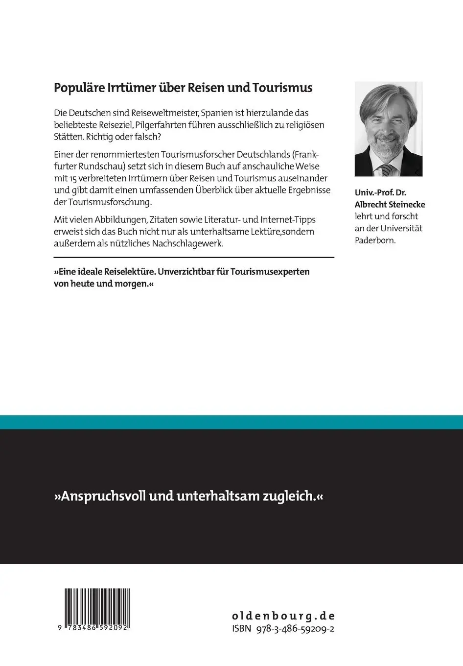 Rückseite: 9783486592092 | Populäre Irrtümer über Reisen und Tourismus | Albrecht Steinecke | XI