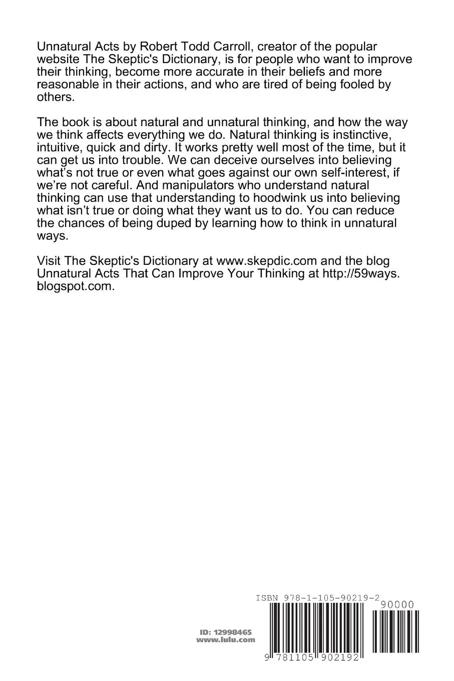 Rückseite: 9781105902192 | Unnatural Acts | Critical Thinking, Skepticism, and Science Exposed!