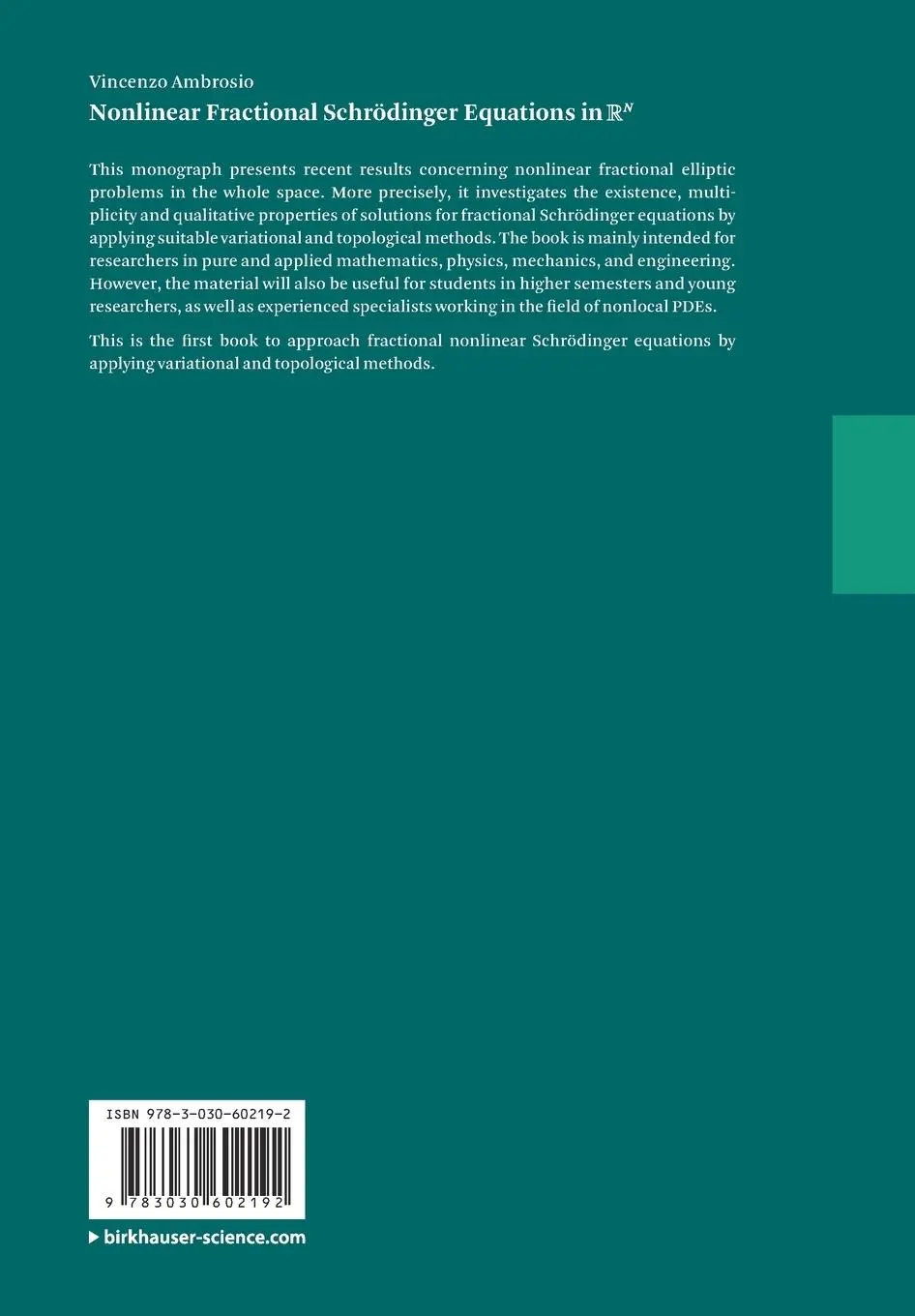 Rückseite: 9783030602192 | Nonlinear Fractional Schrödinger Equations in R^N | Vincenzo Ambrosio
