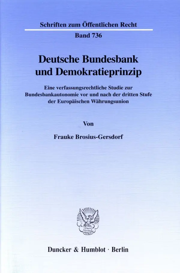 Cover: 9783428092192 | Deutsche Bundesbank und Demokratieprinzip. | Frauke Brosius-Gersdorf