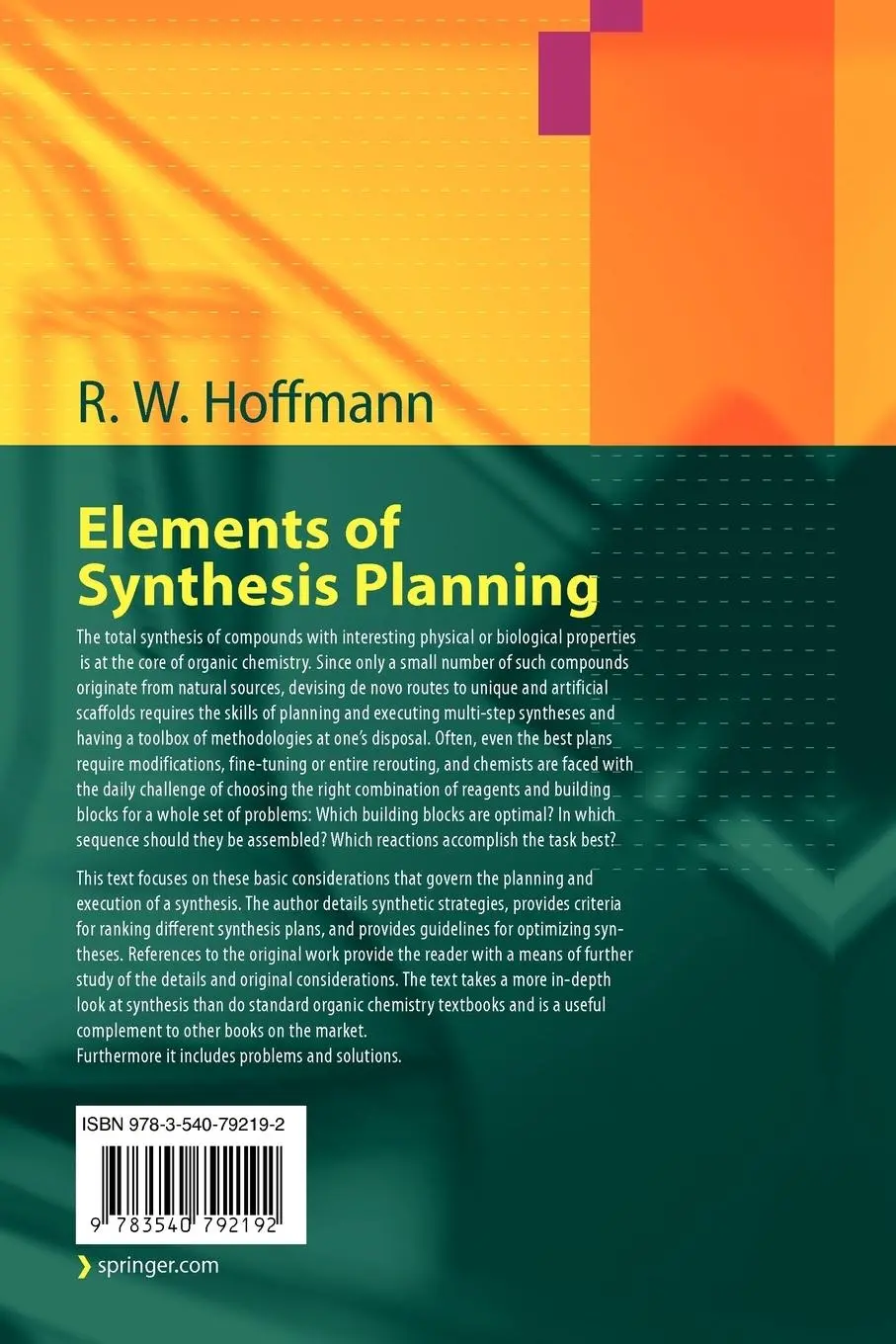 Rückseite: 9783540792192 | Elements of Synthesis Planning | R. W. Hoffmann | Taschenbuch | x