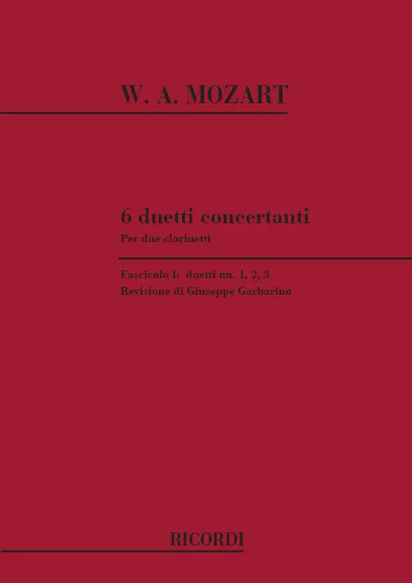 Cover: 9790041332192 | 6 Duetti Concertanti Per 2 Clarinetti | Wolfgang Amadeus Mozart