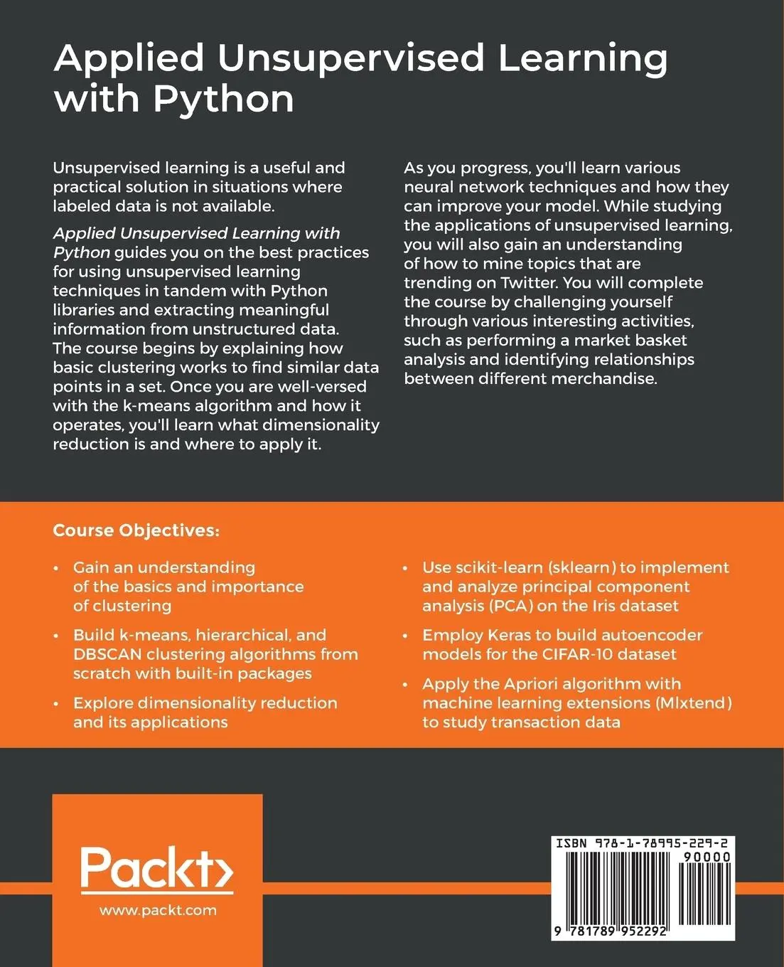 Rückseite: 9781789952292 | Applied Unsupervised Learning with Python | Aaron Jones (u. a.) | Buch