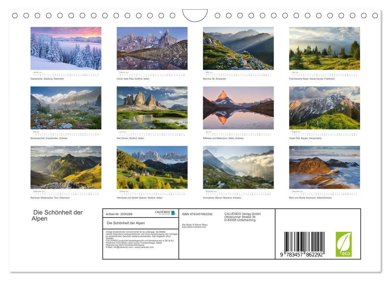 Bild: 9783457862292 | Die Schönheit der Alpen (Wandkalender 2026 DIN A4 quer), CALVENDO...