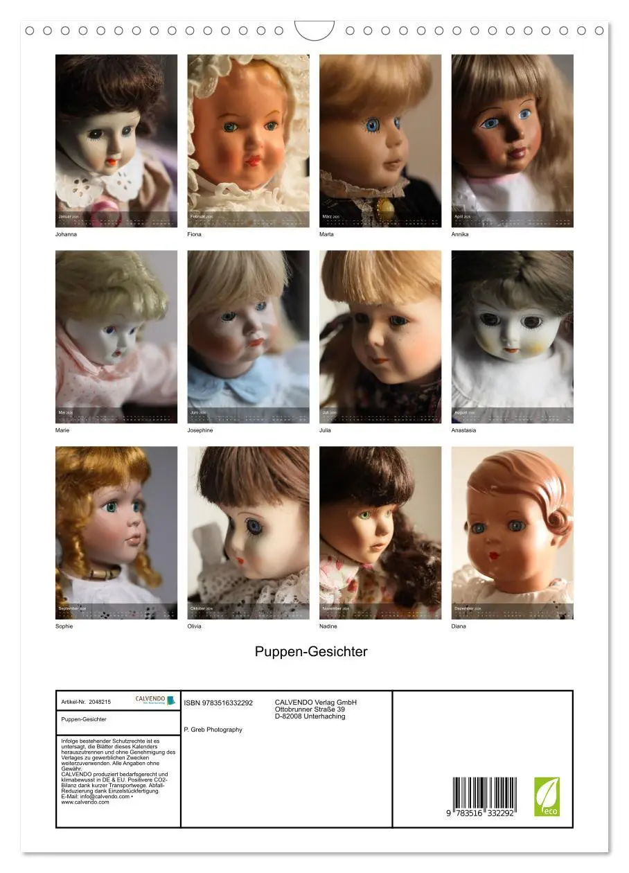 Bild: 9783516332292 | Puppen-Gesichter (Wandkalender 2026 DIN A3 hoch), CALVENDO...