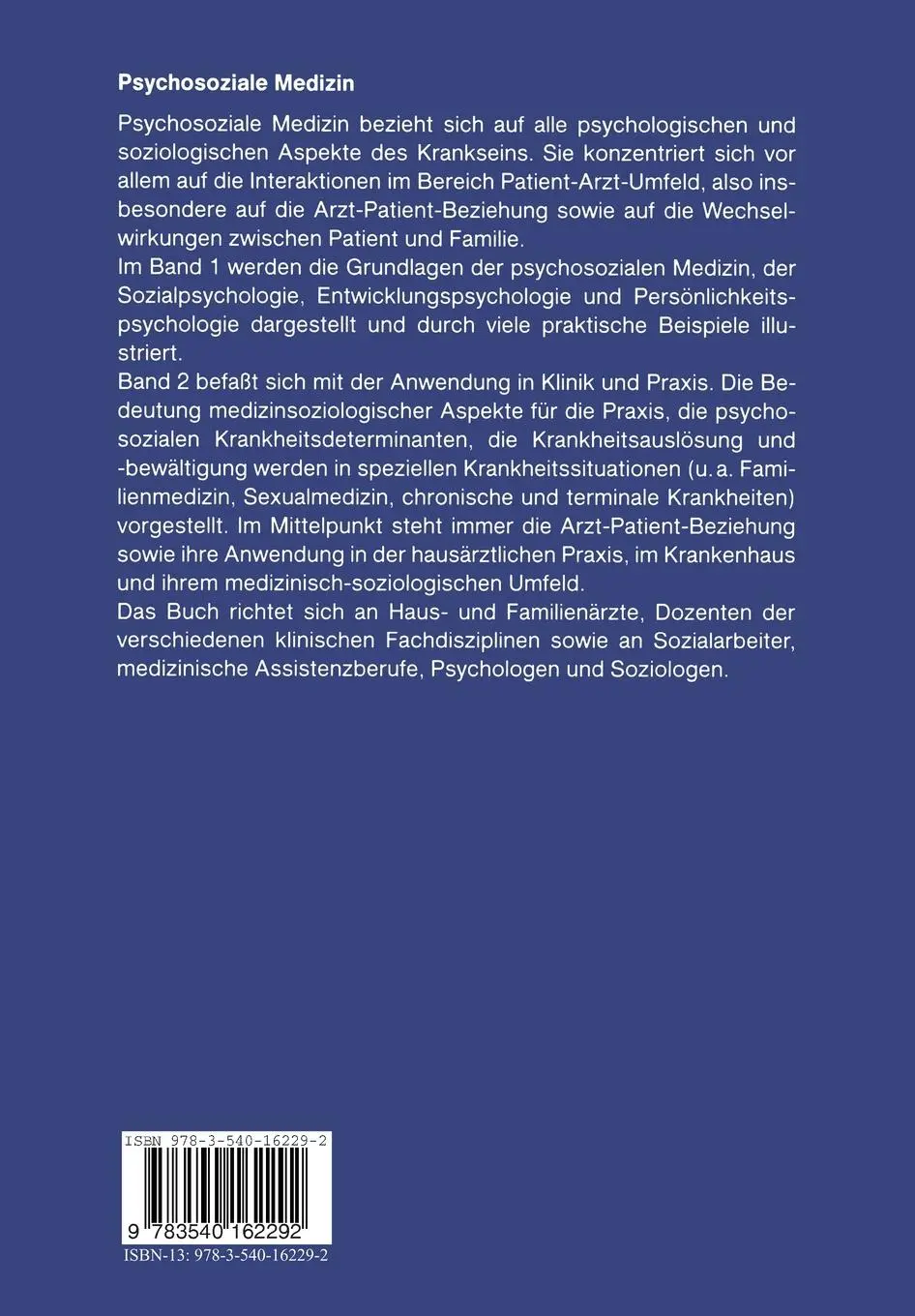 Rückseite: 9783540162292 | Psychosoziale Medizin Gesundheit und Krankheit in...