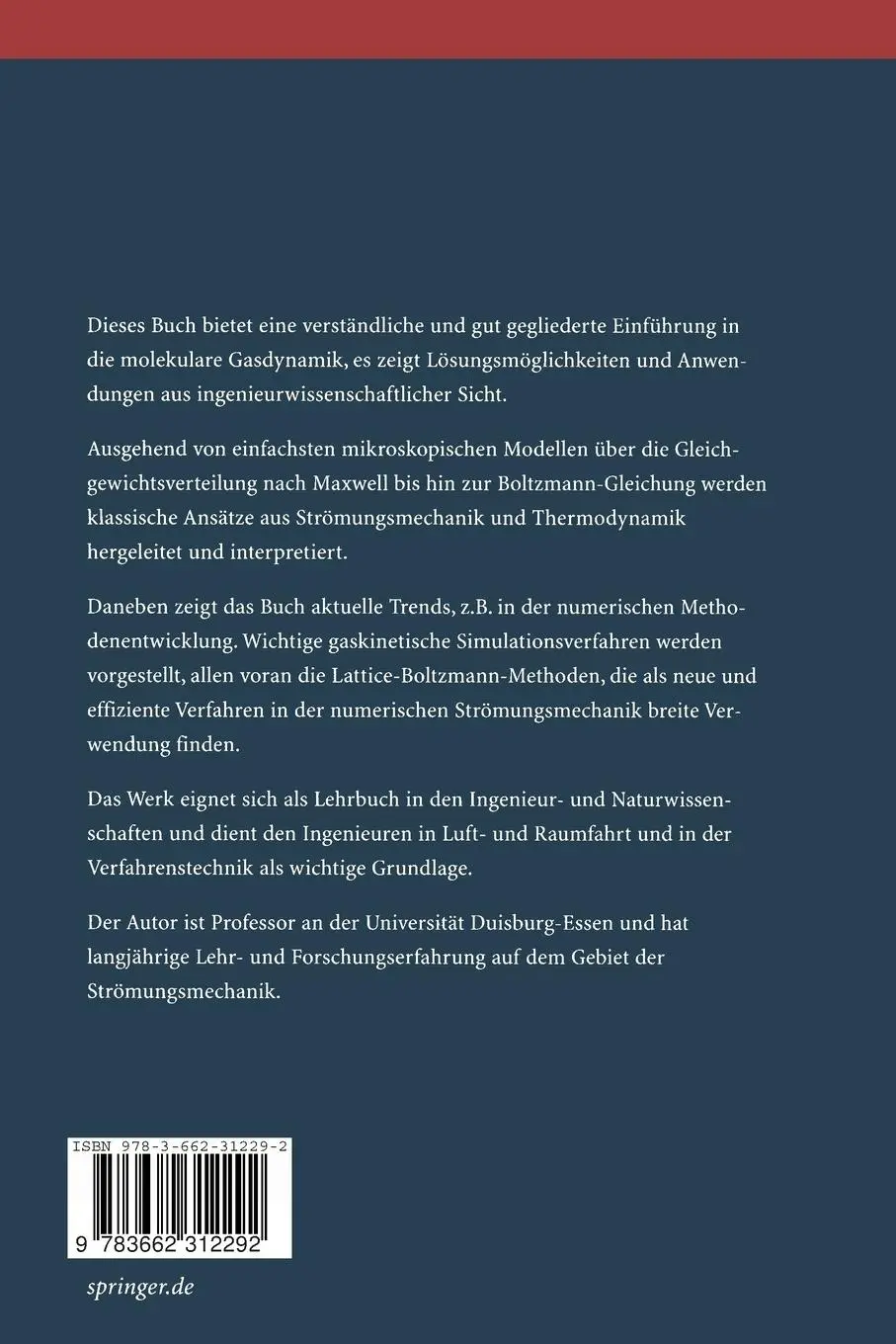 Rückseite: 9783662312292 | Molekulare Gasdynamik | Dieter Hänel | Taschenbuch | xii | Deutsch