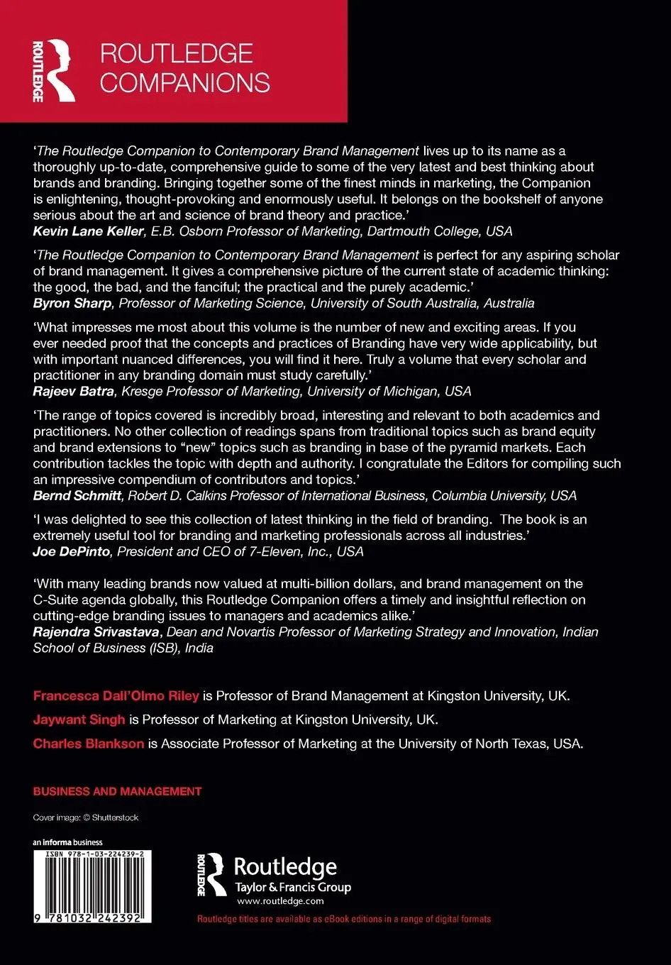 Rückseite: 9781032242392 | The Routledge Companion to Contemporary Brand Management | Taschenbuch