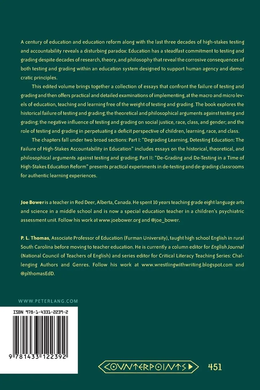 Rückseite: 9781433122392 | De-Testing and De-Grading Schools | Joe Bower (u. a.) | Taschenbuch