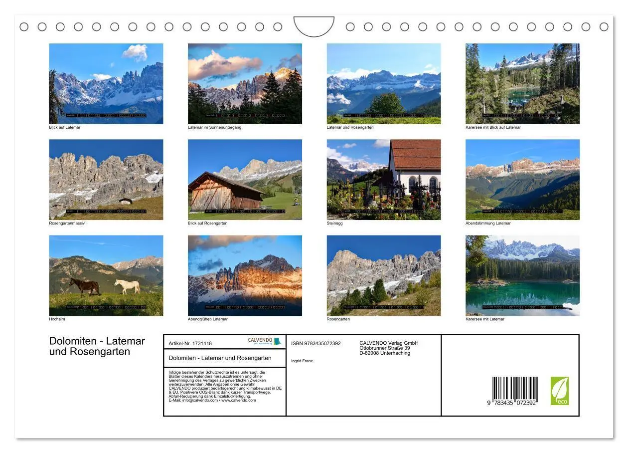 Bild: 9783435072392 | Dolomiten - Latemar und Rosengarten (Wandkalender 2025 DIN A4...