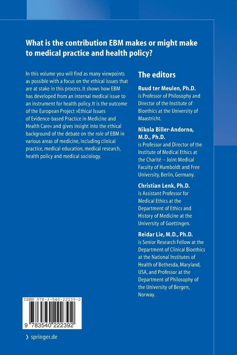 Rückseite: 9783540222392 | Evidence-based Practice in Medicine and Health Care | Meulen (u. a.)