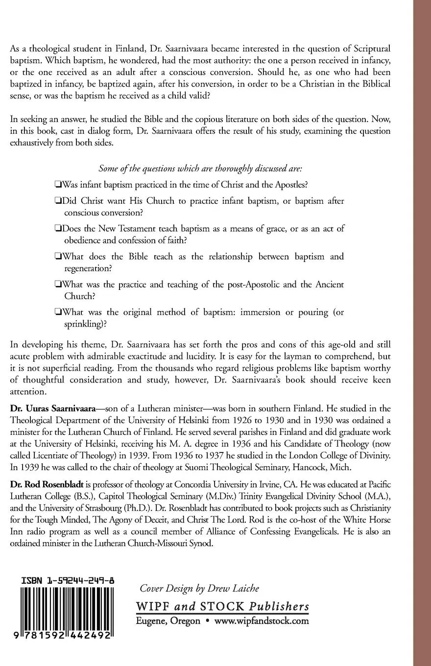 Rückseite: 9781592442492 | Scriptural Baptism | Uuras Saarnivaara | Taschenbuch | Englisch | 2003