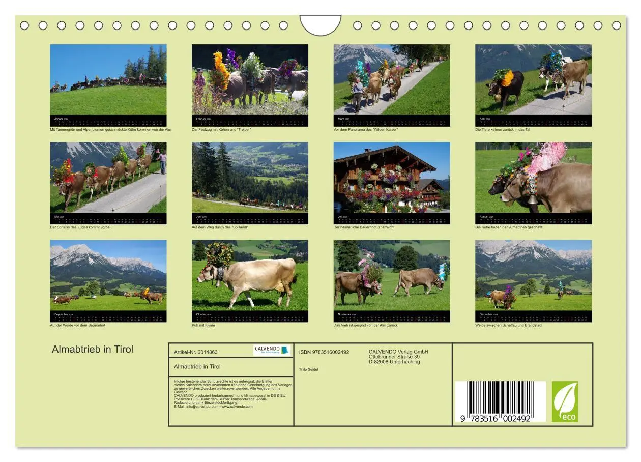 Bild: 9783516002492 | Almabtrieb in Tirol (Wandkalender 2026 DIN A4 quer), CALVENDO...