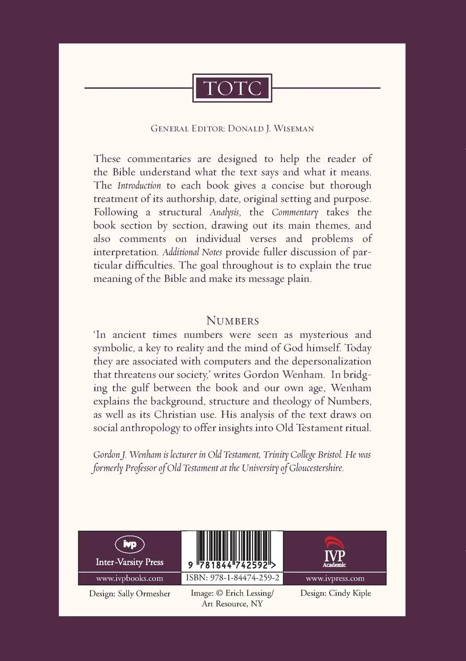 Rückseite: 9781844742592 | Numbers | Tyndale Old Testament Commentary | Gordon Wenham | Buch