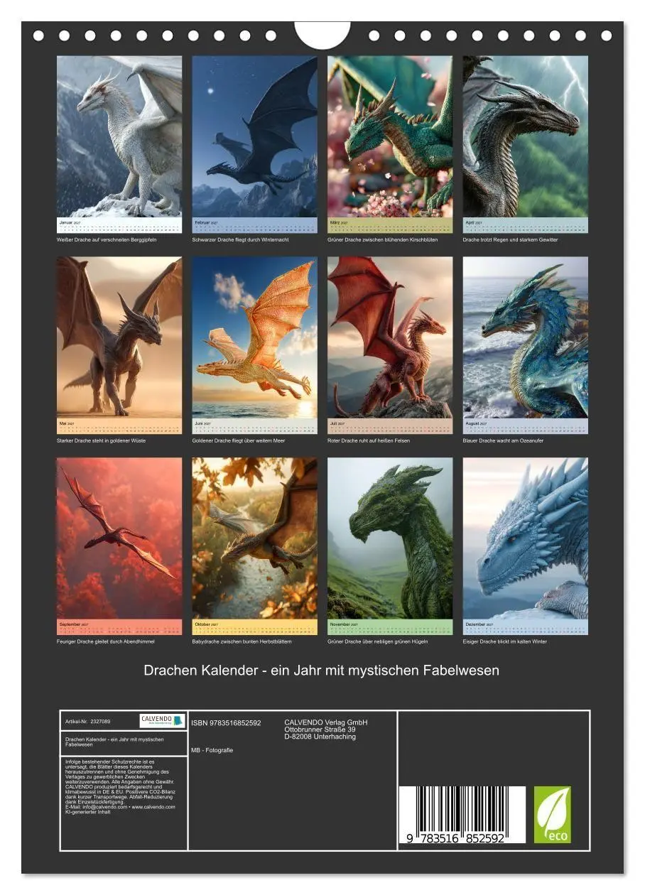 Bild: 9783516852592 | Drachen Kalender - ein Jahr mit mystischen Fabelwesen (Wandkalender...