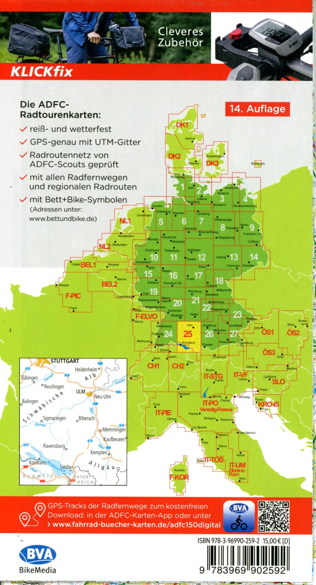 Bild: 9783969902592 | BVA ADFC Radtourenkarte Bodensee Schwäbische Alb 1:150.000 | Deutsch