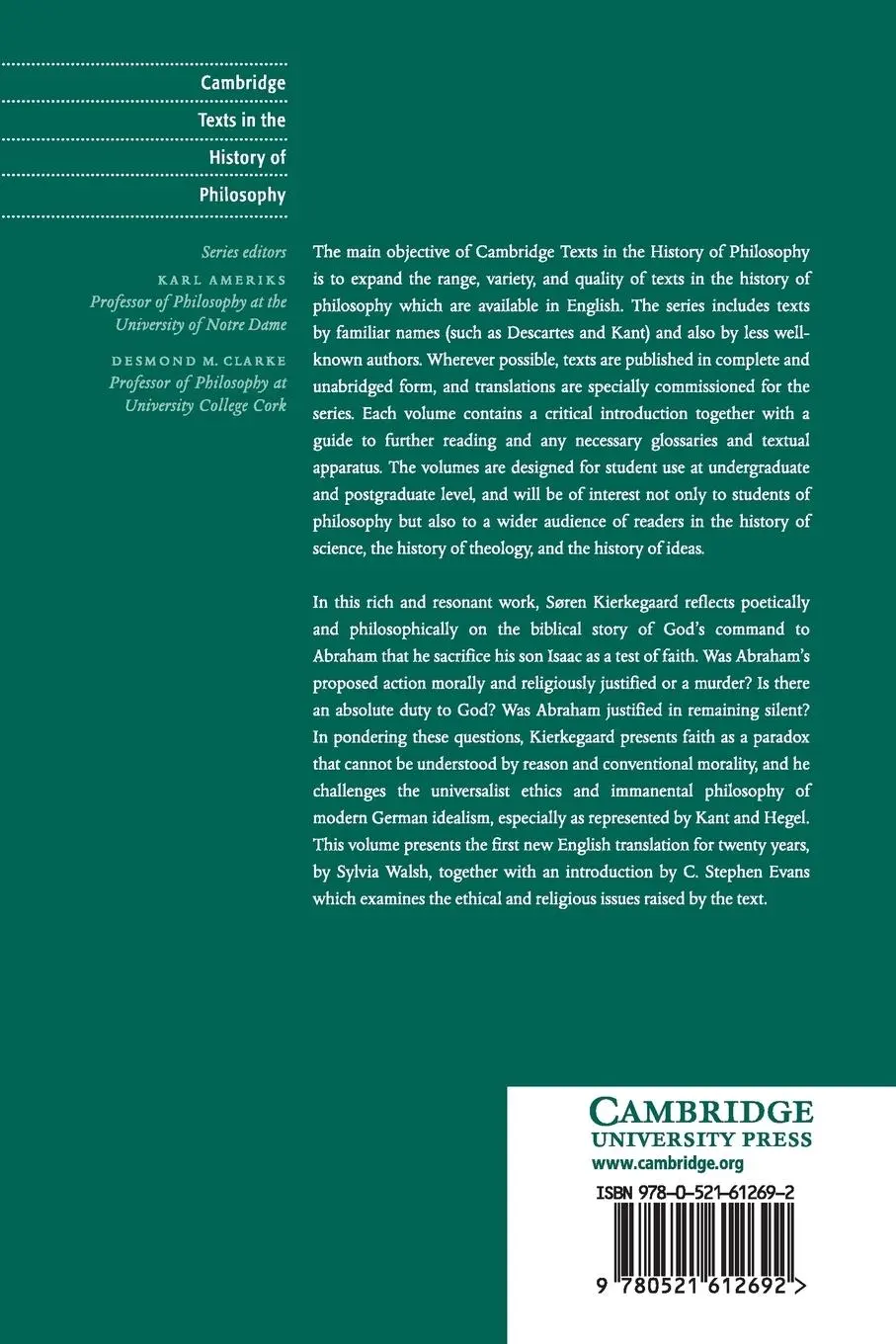 Rückseite: 9780521612692 | Kierkegaard | Fear and Trembling | C. Stephen Evans (u. a.) | Buch