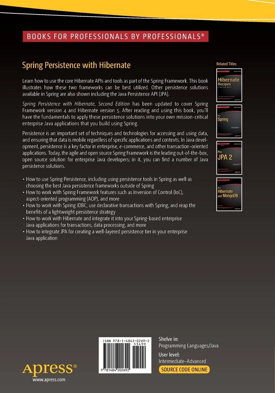 Rückseite: 9781484202692 | Spring Persistence with Hibernate | Brian D. Murphy (u. a.) | Buch