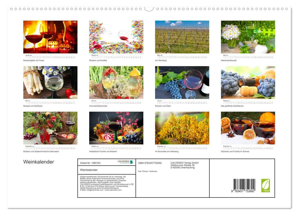 Bild: 9783457752692 | Weinkalender (hochwertiger Premium Wandkalender 2026 DIN A2 quer),...
