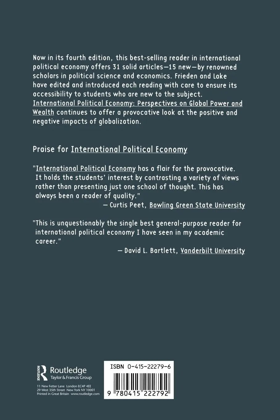Rückseite: 9780415222792 | International Political Economy | Jeffry A. Frieden (u. a.) | Buch
