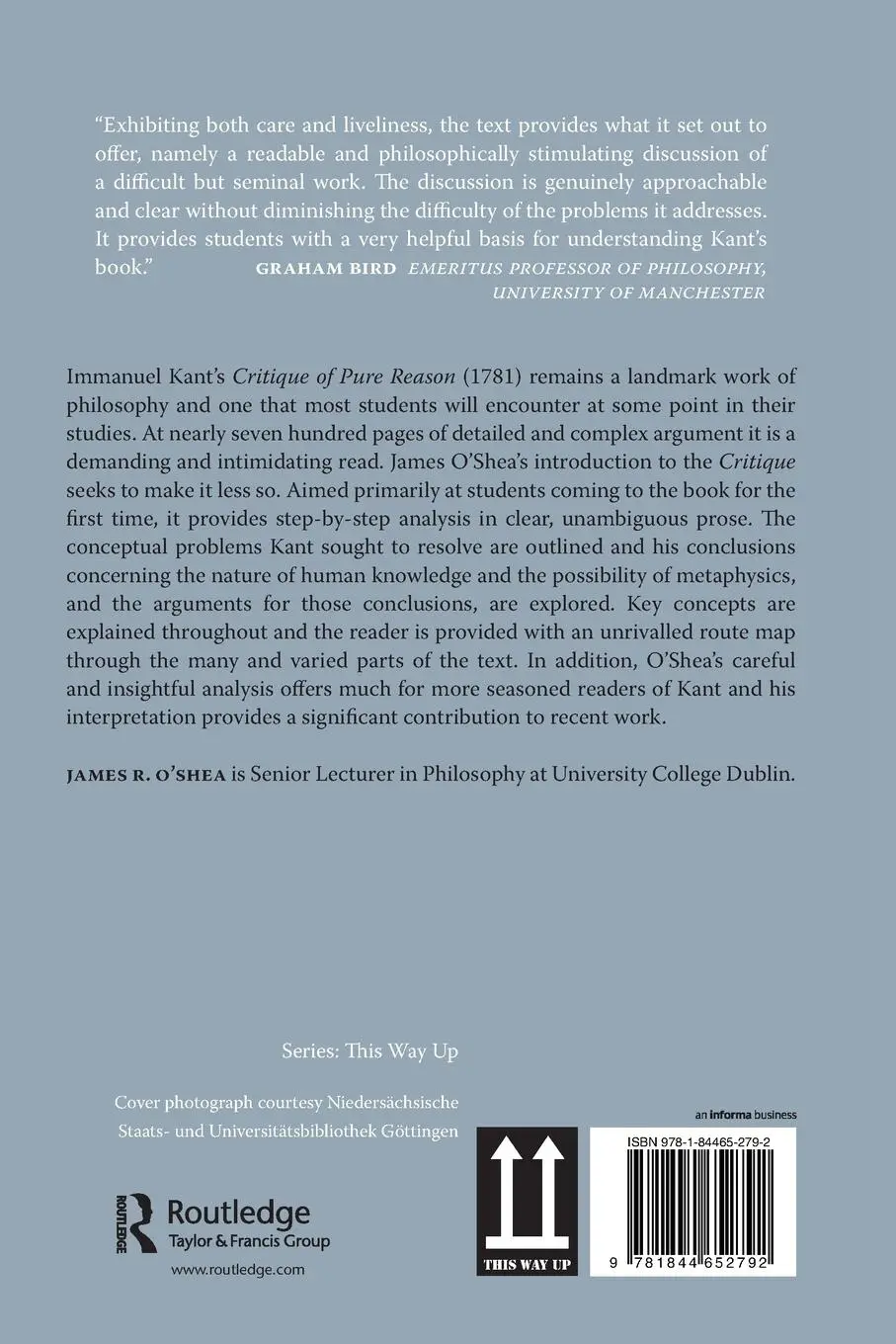Rückseite: 9781844652792 | Kant's Critique of Pure Reason | An Introduction | James O'Shea | Buch