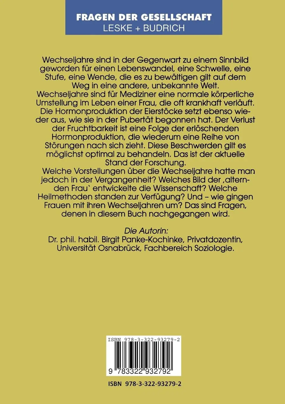 Rückseite: 9783322932792 | Die Wechseljahre der Frau | Aktualität und Geschichte (1772-1996)