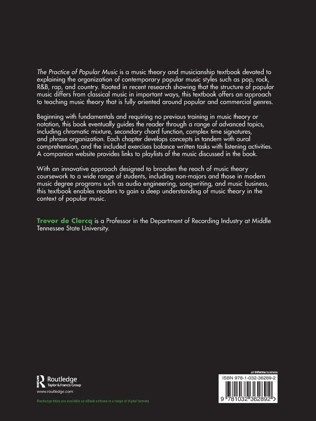 Rückseite: 9781032362892 | The Practice of Popular Music | Trevor de Clercq | Taschenbuch | 2024