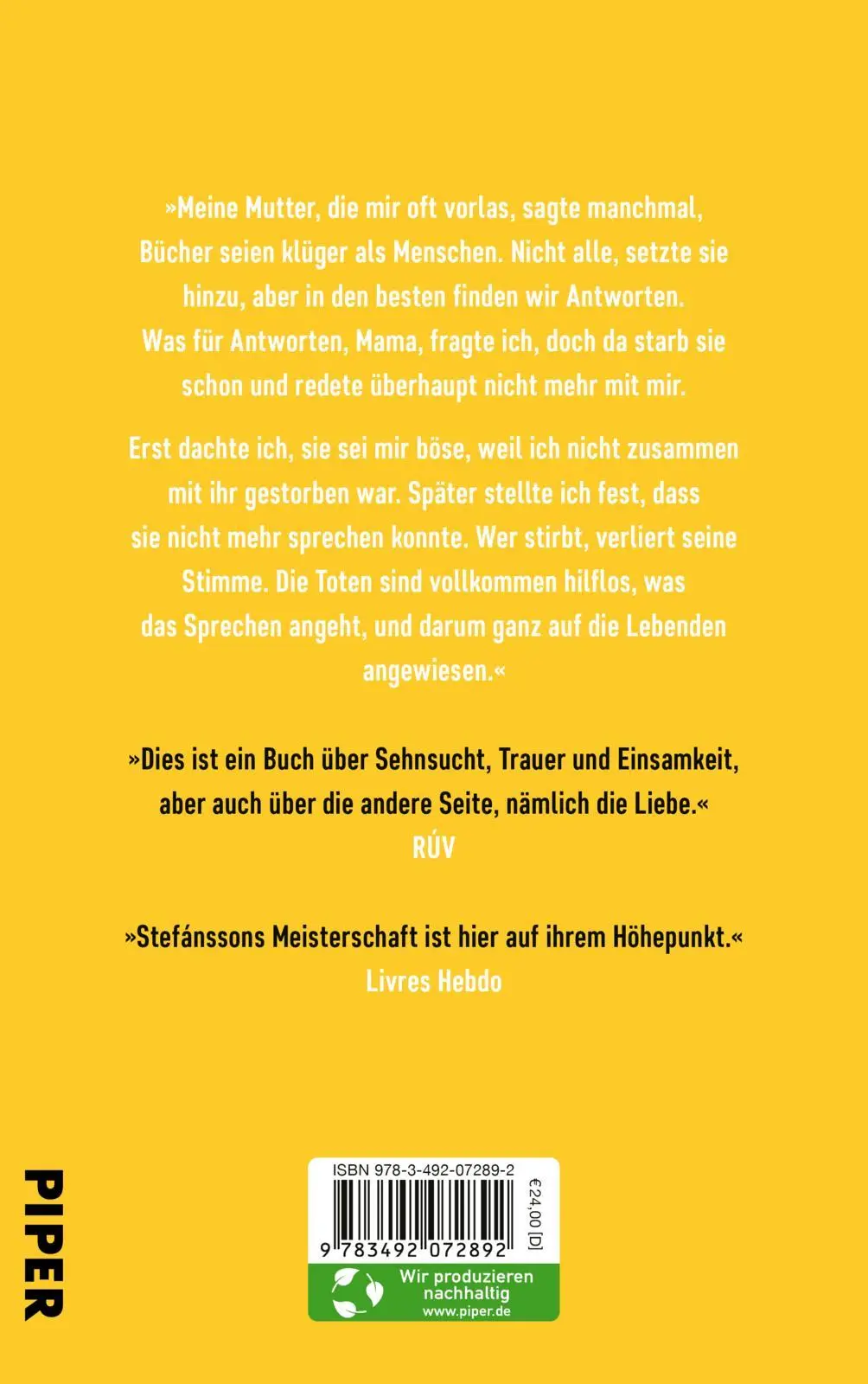 Rückseite: 9783492072892 | Mein gelbes U-Boot | Roman Ein Roman wie ein ganzes Leben | Stefánsson