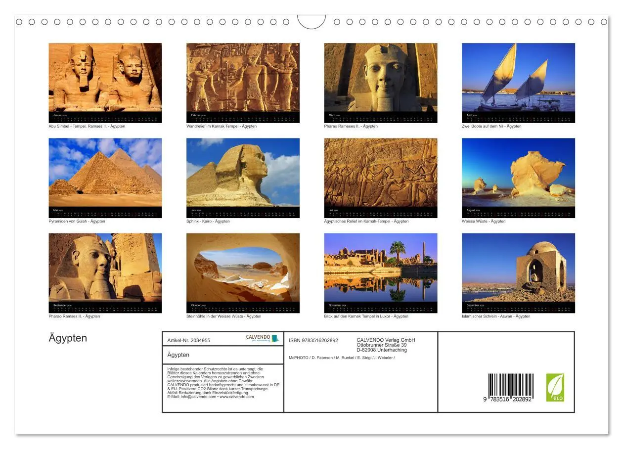 Bild: 9783516202892 | Ägypten (Wandkalender 2026 DIN A3 quer), CALVENDO Monatskalender