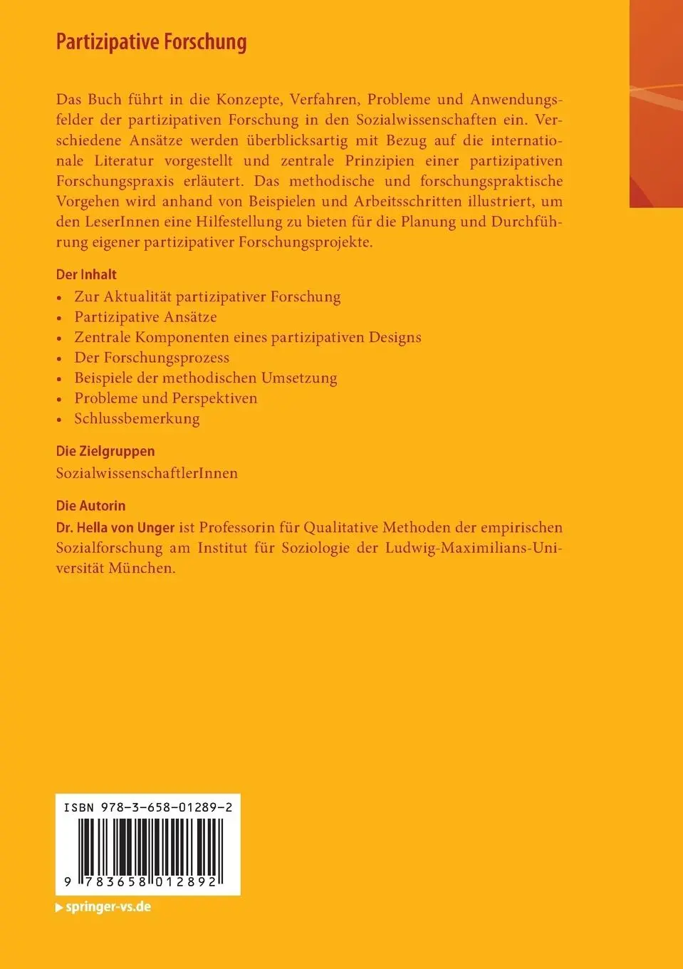 Rückseite: 9783658012892 | Partizipative Forschung | Einführung in die Forschungspraxis | Unger