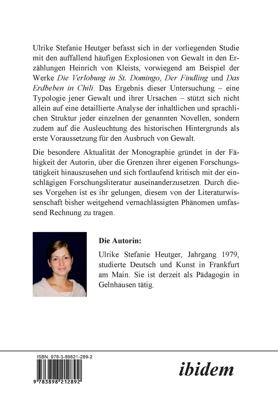 Rückseite: 9783898212892 | Gewalt in ausgewählten Erzählungen Heinrich von Kleists | Heutger