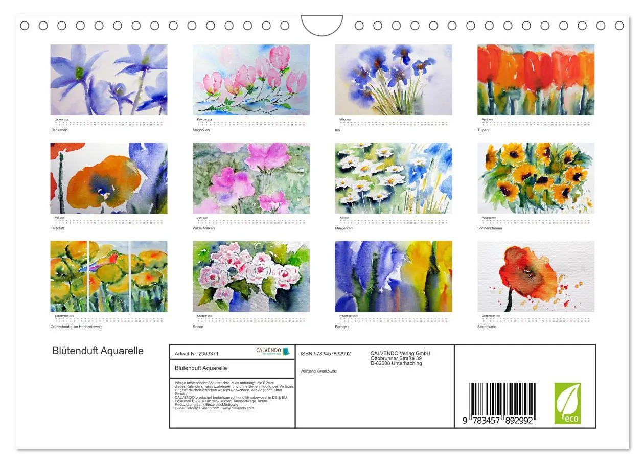 Bild: 9783457892992 | Blütenduft Aquarelle (Wandkalender 2026 DIN A4 quer), CALVENDO...