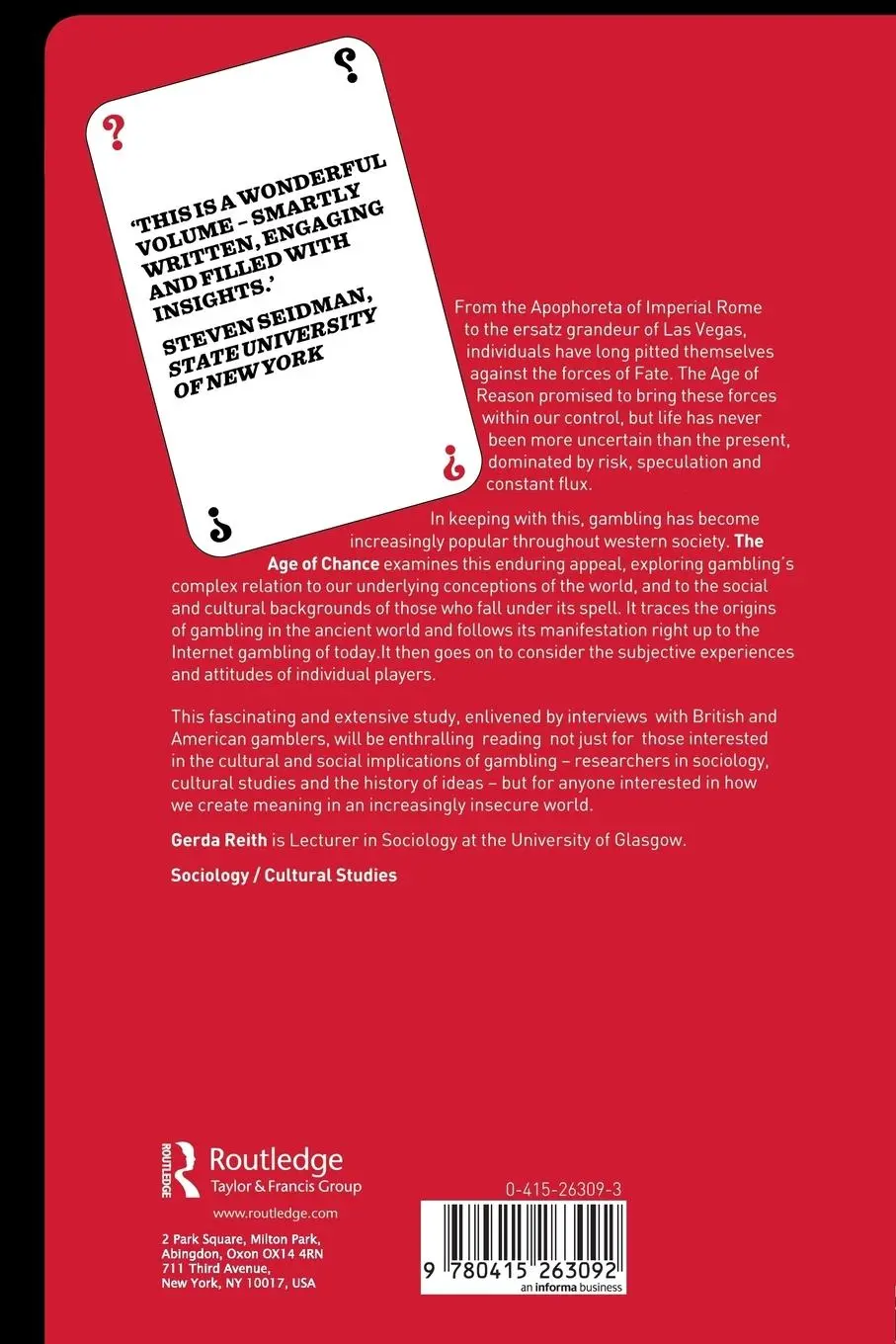 Rückseite: 9780415263092 | The Age of Chance | Gambling in Western Culture | Gerda Reith | Buch