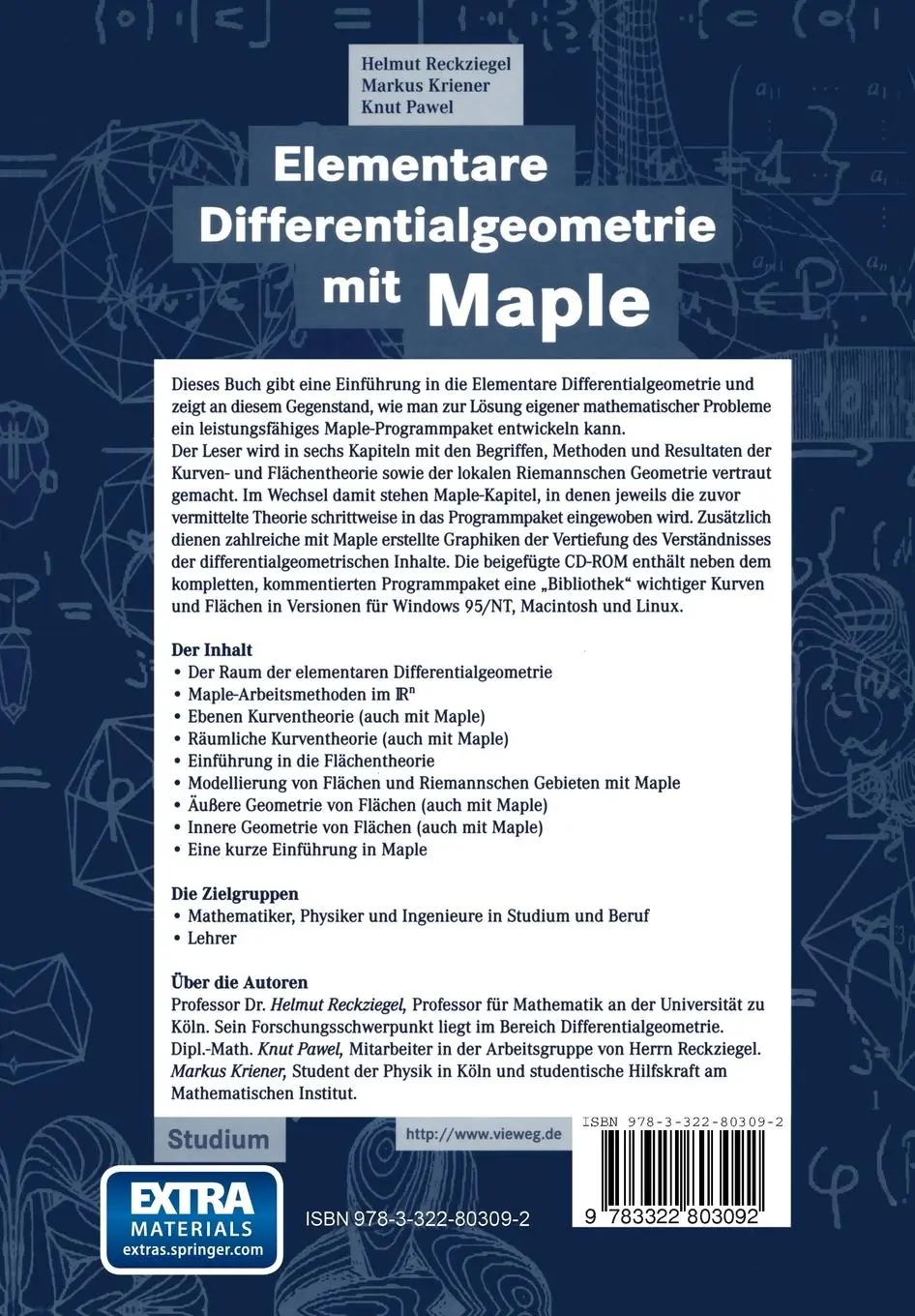 Rückseite: 9783322803092 | Elementare Differentialgeometrie mit Maple | Helmut Reckziegel (u. a.)