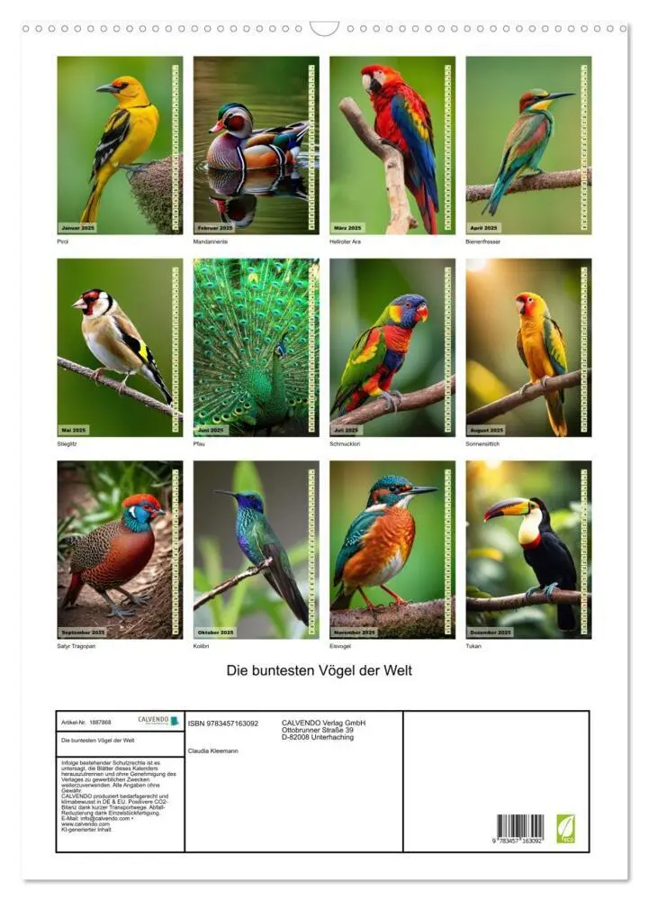 Bild: 9783457163092 | Die buntesten Vögel der Welt (Wandkalender 2025 DIN A2 hoch),...