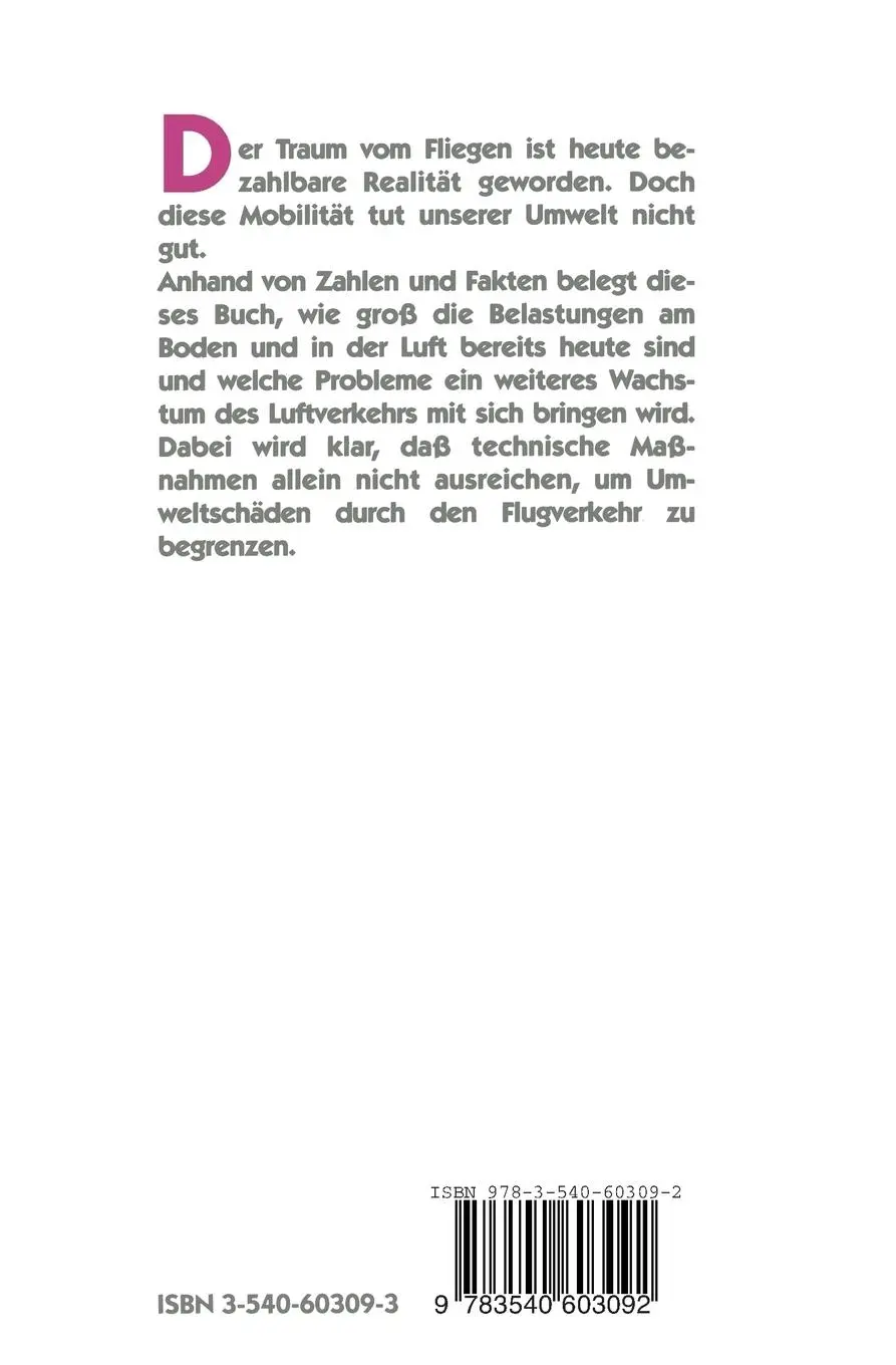 Rückseite: 9783540603092 | Flugverkehr und Umwelt | Wieviel Mobilität tut uns gut? | Armbruster