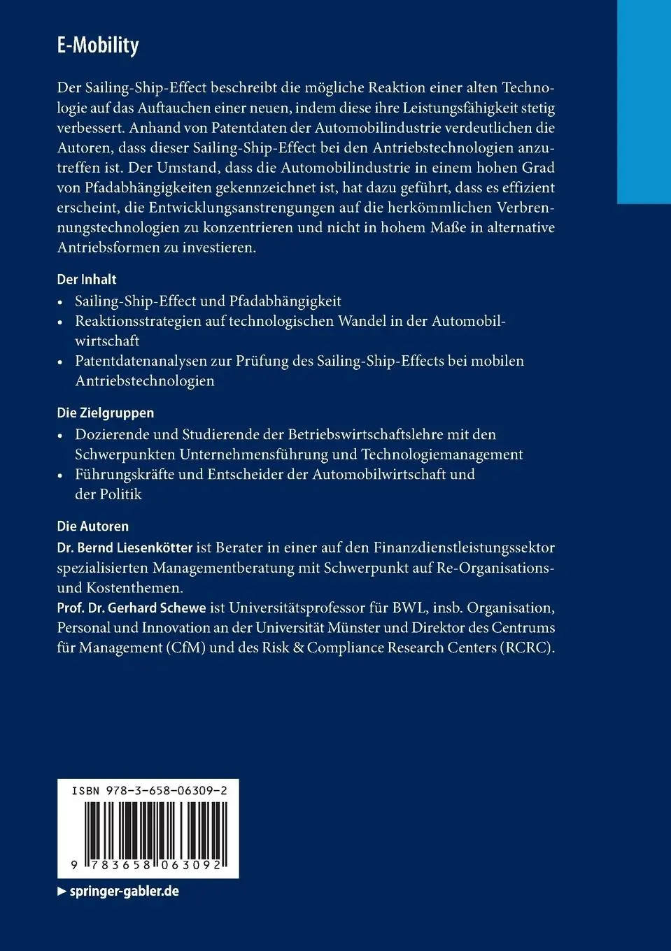 Rückseite: 9783658063092 | E-Mobility | Zum Sailing-Ship-Effect in der Automobilindustrie | Buch
