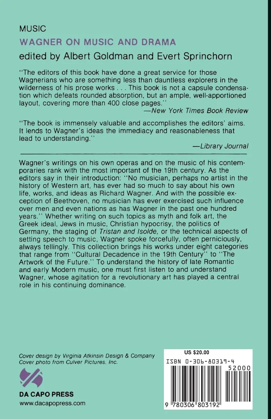 Rückseite: 9780306803192 | Wagner on Music and Drama | Richard Wagner | Taschenbuch | Englisch