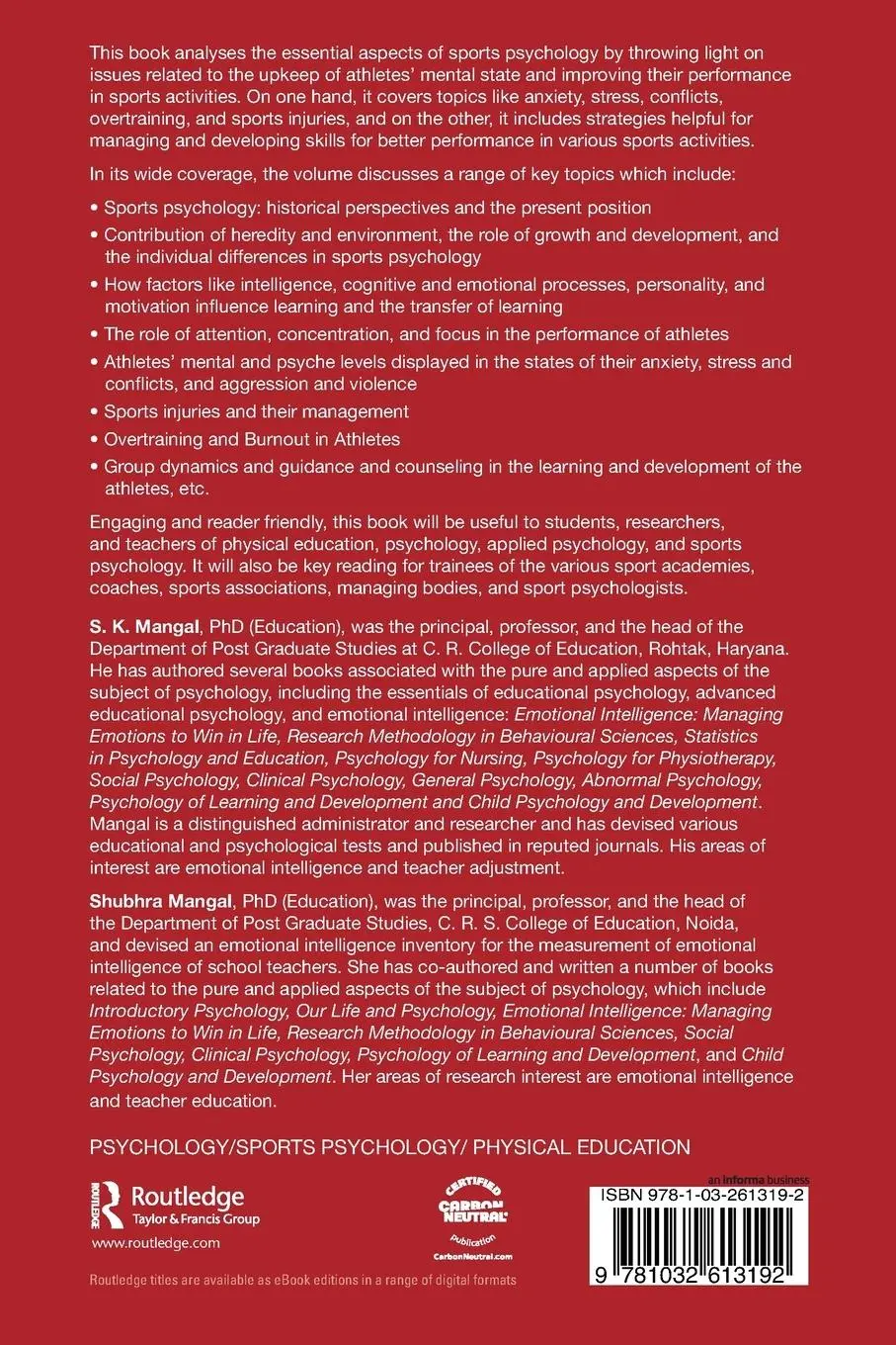 Rückseite: 9781032613192 | Sports Psychology | Concepts and Applications | S. K. Mangal (u. a.)