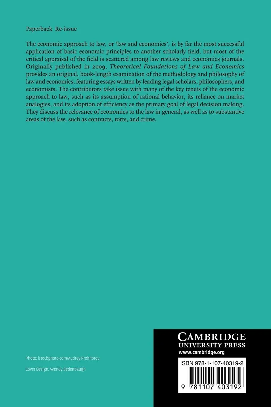 Rückseite: 9781107403192 | Theoretical Foundations of Law and Economics | Mark D. White | Buch