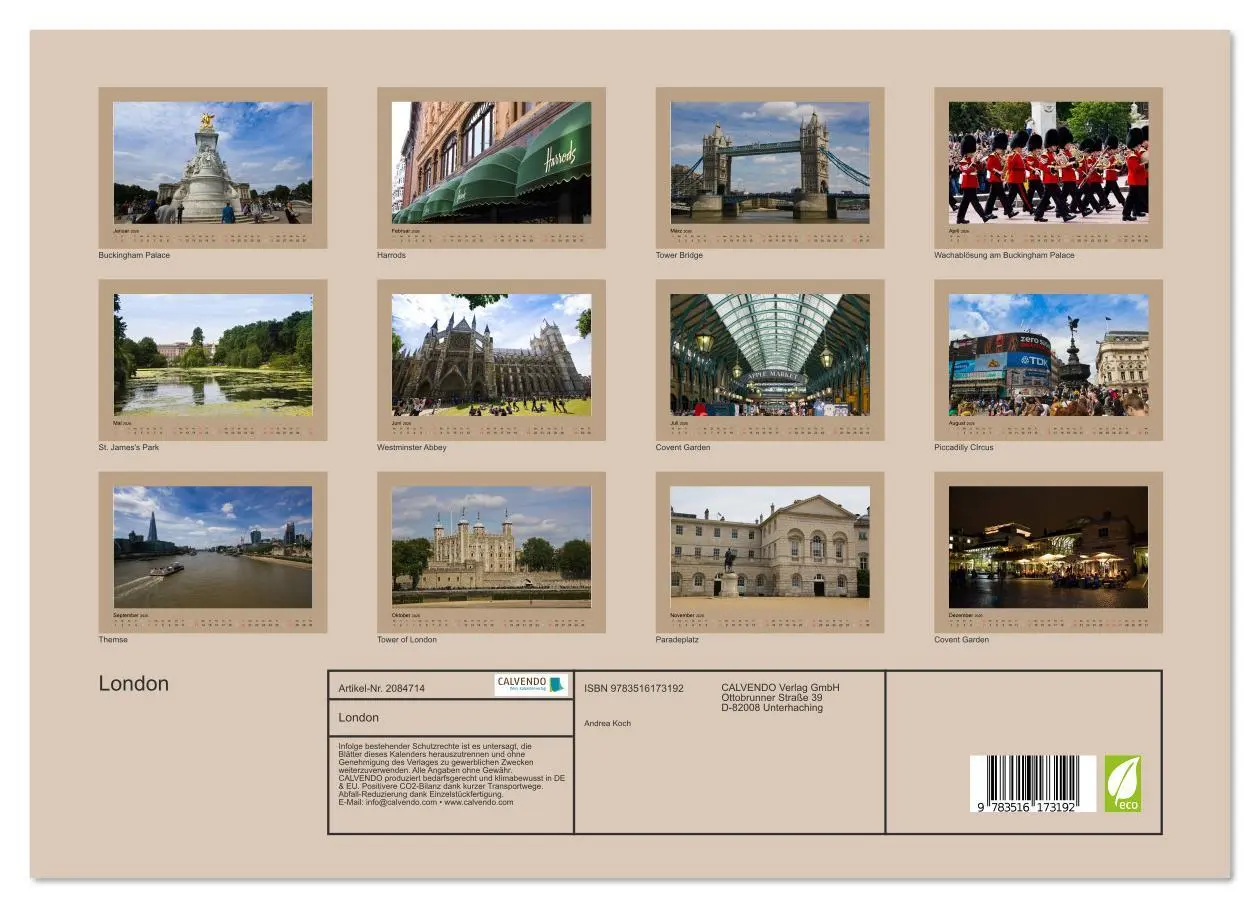 Bild: 9783516173192 | London (Wandkalender 2026 DIN A3 quer), CALVENDO Monatskalender | Koch