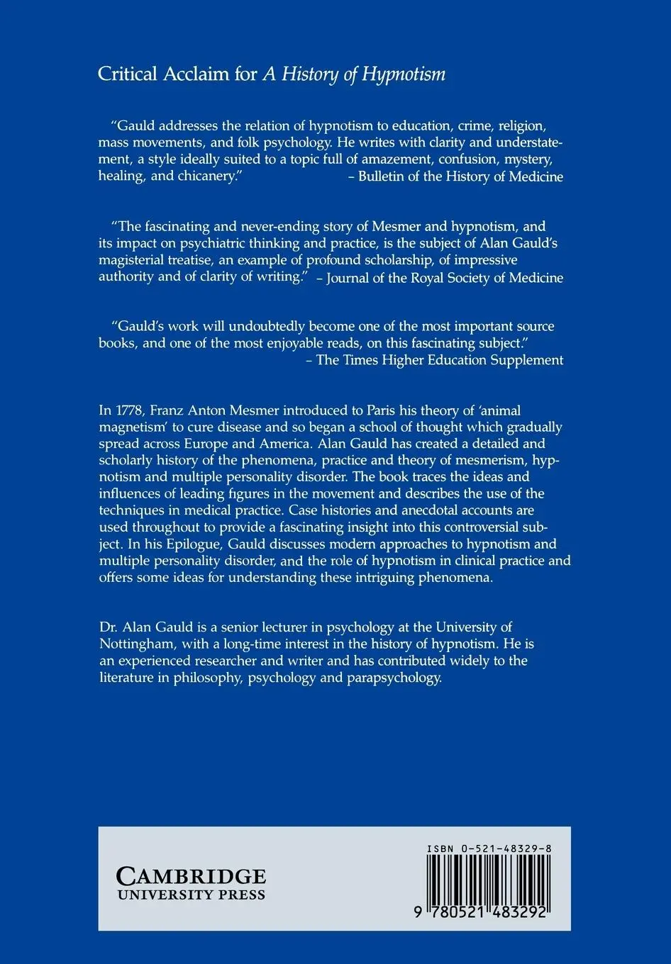 Rückseite: 9780521483292 | A History of Hypnotism | Alan Gauld | Taschenbuch | Englisch | 2006
