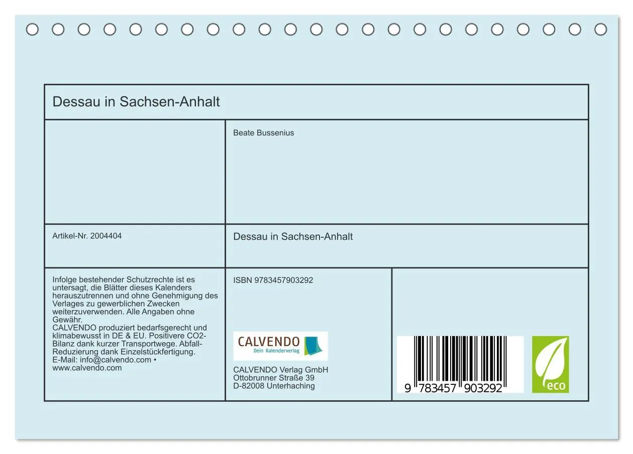 Bild: 9783457903292 | Dessau in Sachsen-Anhalt (Tischkalender 2026 DIN A5 quer), CALVENDO...