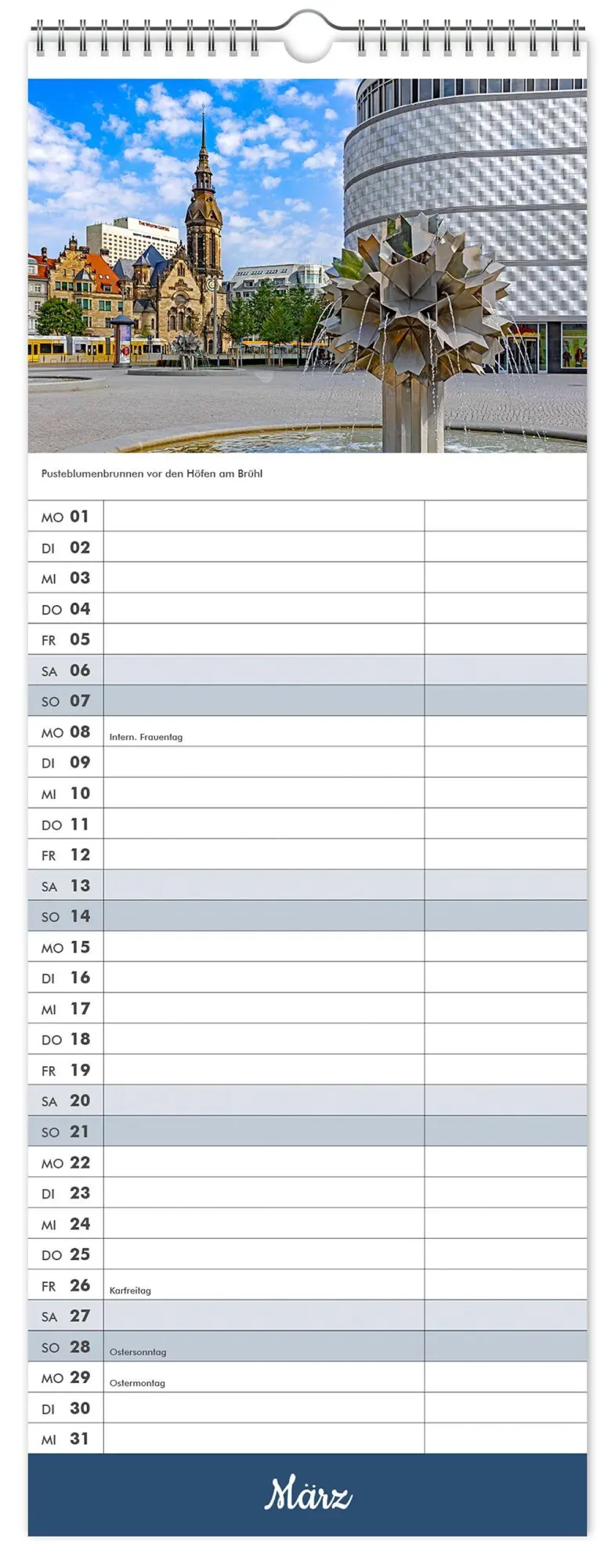 Bild: 9783912303292 | Küchenkalender Leipzig 2027 | 15 x 40cm weißes Kalendarium | Kalender