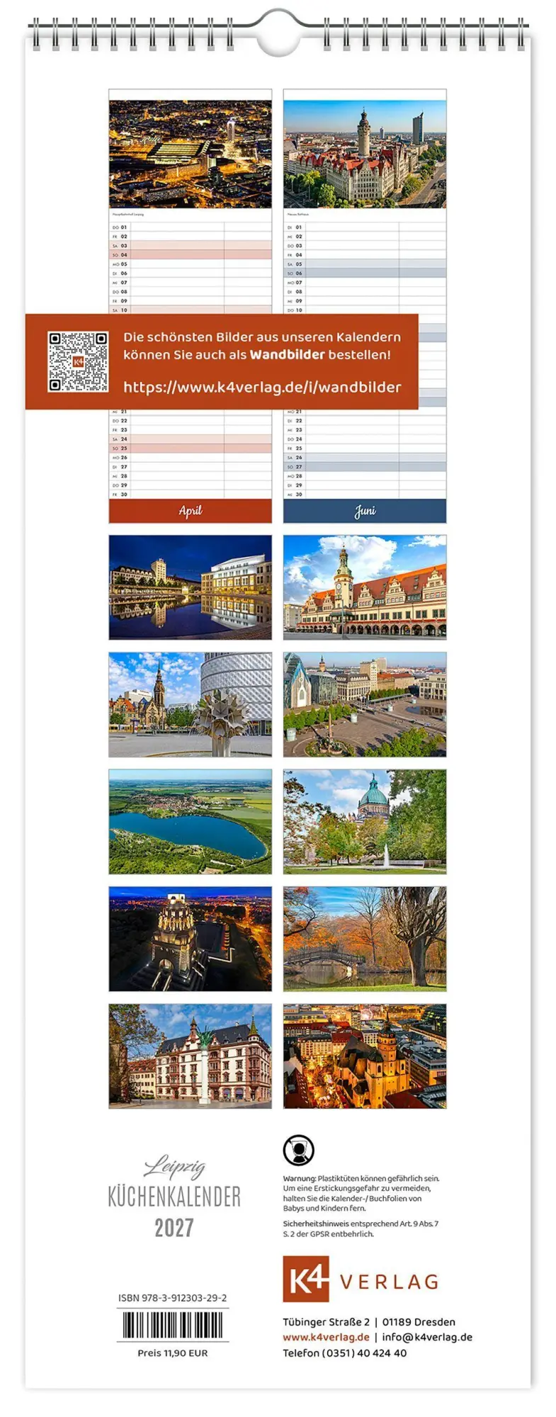 Bild: 9783912303292 | Küchenkalender Leipzig 2027 | 15 x 40cm weißes Kalendarium | Kalender