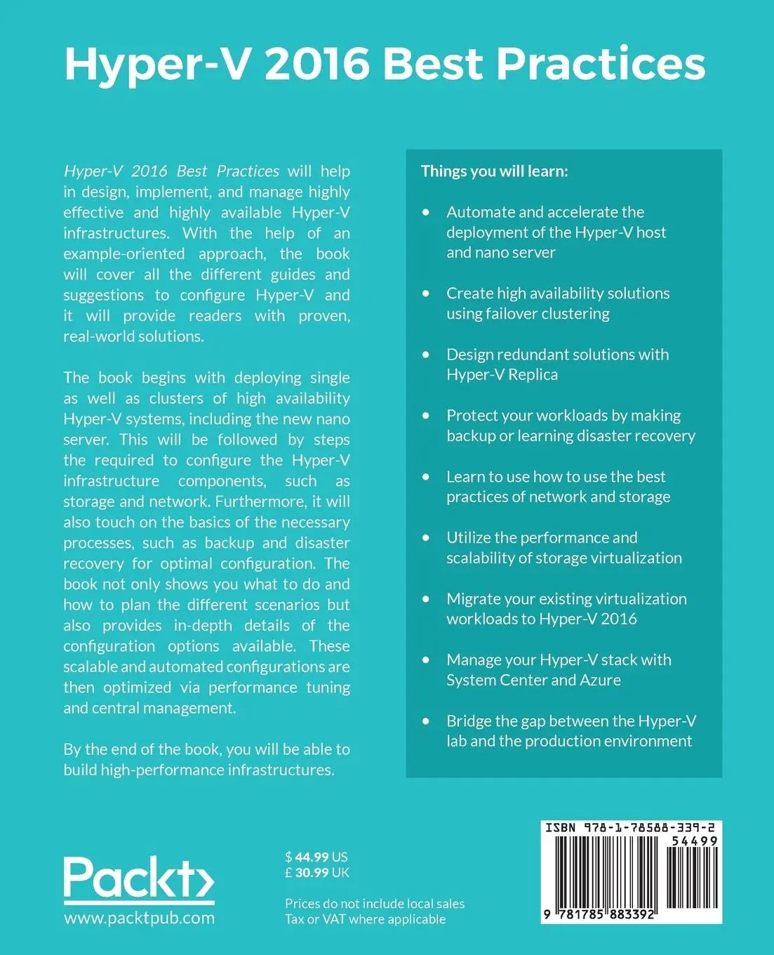 Rückseite: 9781785883392 | Hyper-V 2016 Best Practices | Benedict Berger (u. a.) | Taschenbuch