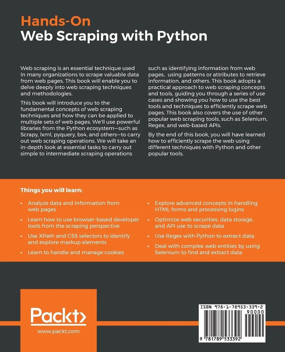 Rückseite: 9781789533392 | Hands-On Web Scraping with Python | Anish Chapagain | Taschenbuch